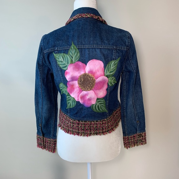 Liz Claiborne Jackets & Blazers - Liz Claiborne Denim Jacket with Painted Rose Lg